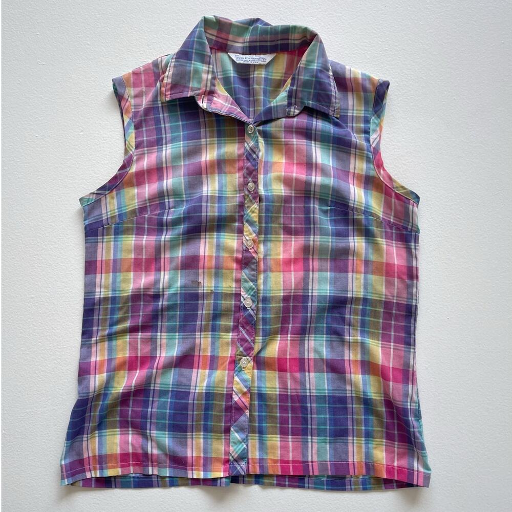 Vtg 70s Miss Fashionability Pink Plaid Collared Button Up Blouse / 13-14 Western